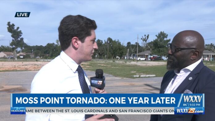 WXXV’s Grant Chighizola is LIVE with Pastor Kevin Henry on the anniversary of Moss Point tornado